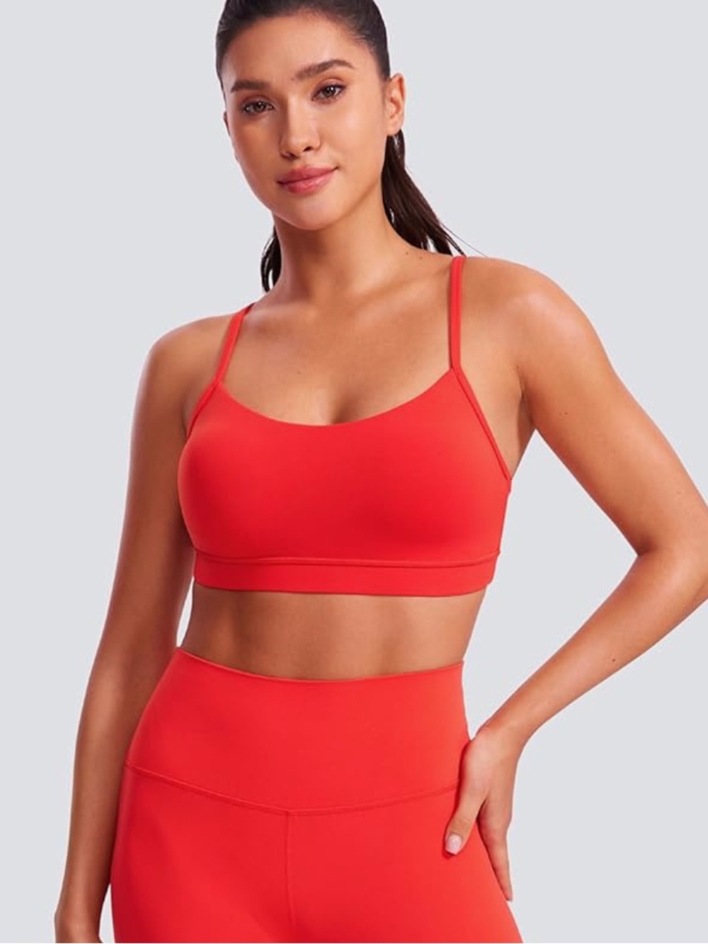 CRZ YOGA Butterluxe Y Back Sports Bra Thin Strap Workout Yoga Deep Red Small